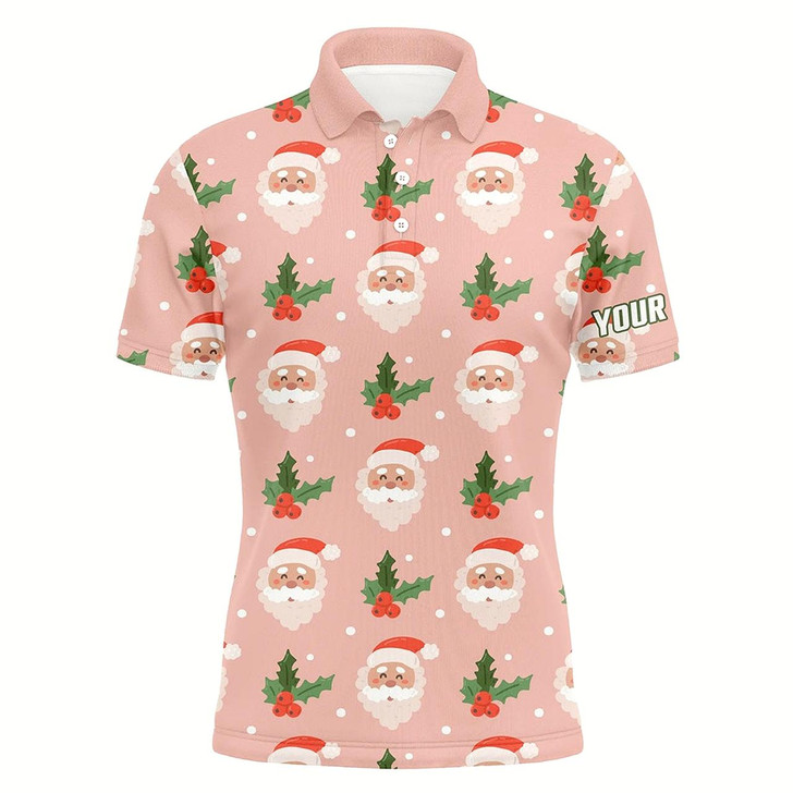 Goofygearprints Santa With Holly On Pink Mens Golf Polo Shirt Custom Cute Golf Shirts For Men Golf Gifts Style 2