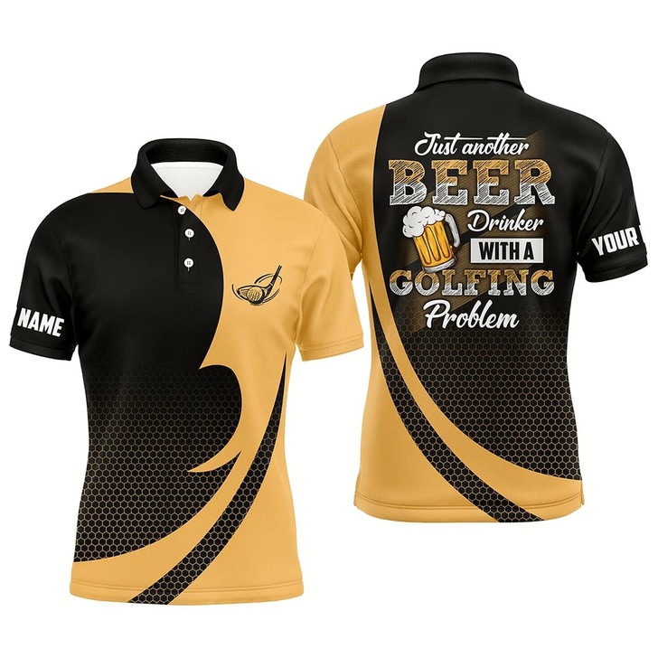 Goofygearprints Black And Yellow Mens Golf Polo Shirts Custom Just Another Beer Drinker With A Golfing Problem Style 2
