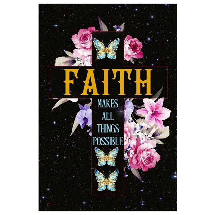 Faith Makes All Things Possible Butterfly Floral Canvas Wall Art Christian Bible Verse Prints Inspiring And