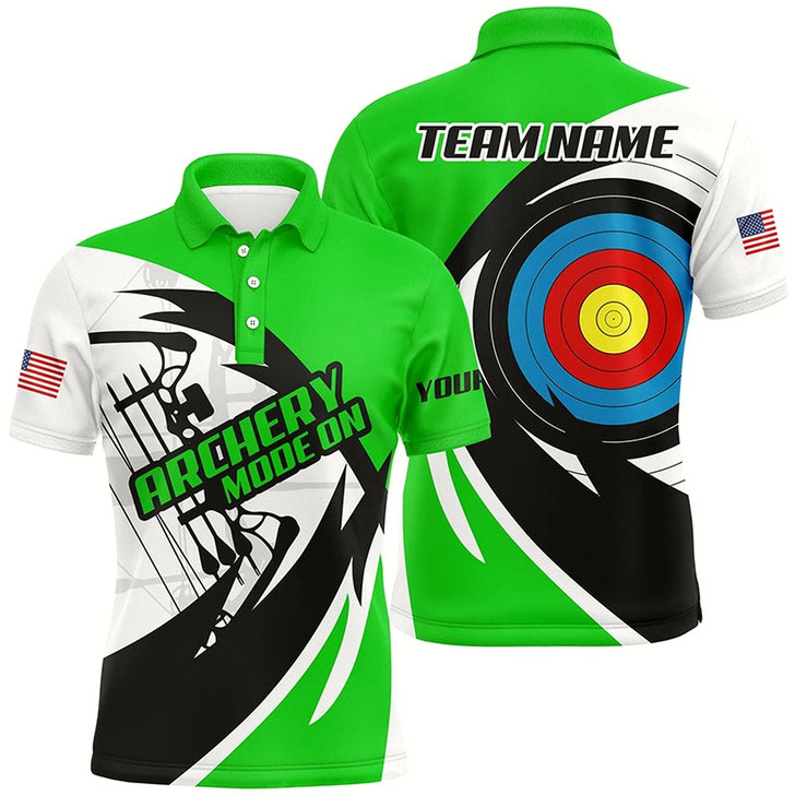 Goofygearprints Personalized Green Archery Jerseys Men Polo & Quarter-Zip Shirts Custom Archery Bow Shirts Style 2