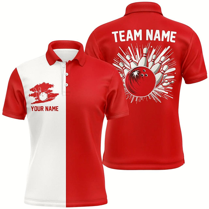 Goofygearprints Red And White Retro Bowling Shirts For Men Custom Team Bowling Jerseys Gift For Bowlers