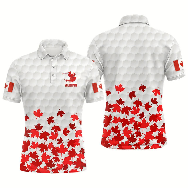 Goofygearprints Canadian Flag Red Maple Leaf Mens Golf Polo Shirts Custom White Patriotic Golf Shirts For Men Style 1