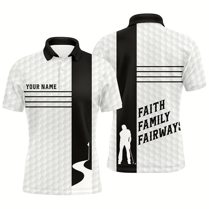 Goofygearprints Faith Family Fairways Black White Mens Golf Polo Shirt Custom Name Cool Golf Gifts For Men Style 1