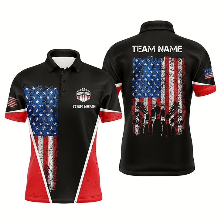 Goofygearprints Personalized Retro Bowling Polo Shirt For Men Vintage American Flag Patriotic Custom Bowler Jerseys