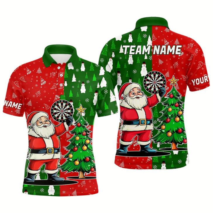 Goofygearprints Red And Green Darts Santa Christmas Polo & Quarter-Zip Shirts For Men Custom Funny Xmas Dart Shirts Style 3