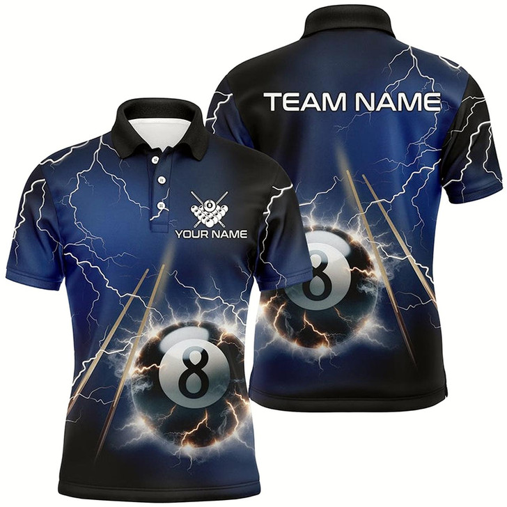 Goofygearprints Personalized Thunder Lighting Blue 8 Ball Billiard 3D Polo Shirts For Men Custom Pool Balls Jerseys Style 1