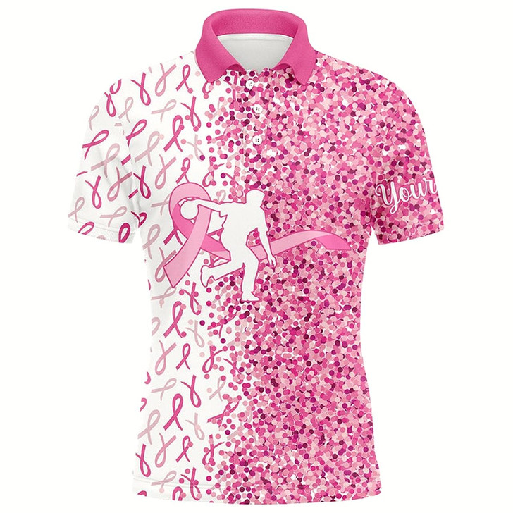 Goofygearprints Pink Glitter Ribbon Bowling Shirts For Men Custom Breast Cancer Bowling Shirts Gift For Bowlers