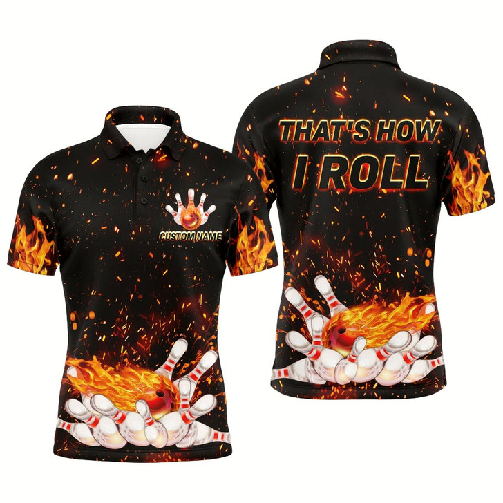 Goofygearprints Men'S Flame Bowling Polo Shirt, That'S How I Roll, Custom Name Men Bowlers Jersey