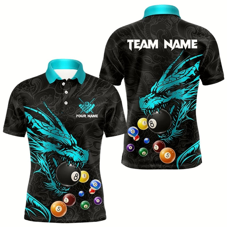Goofygearprints Personalized Blue Cyan Black Dragon Billiard Balls Pool Shirt For Men, Billiard League Team Jersey Style 1