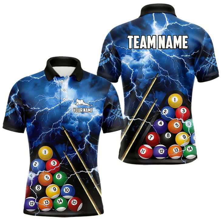 Goofygearprints Personalized 3D Pool Ball Thunder Lightning Blue Billiard Shirts For Men, 8 Ball Billiard Jerseys Style 3