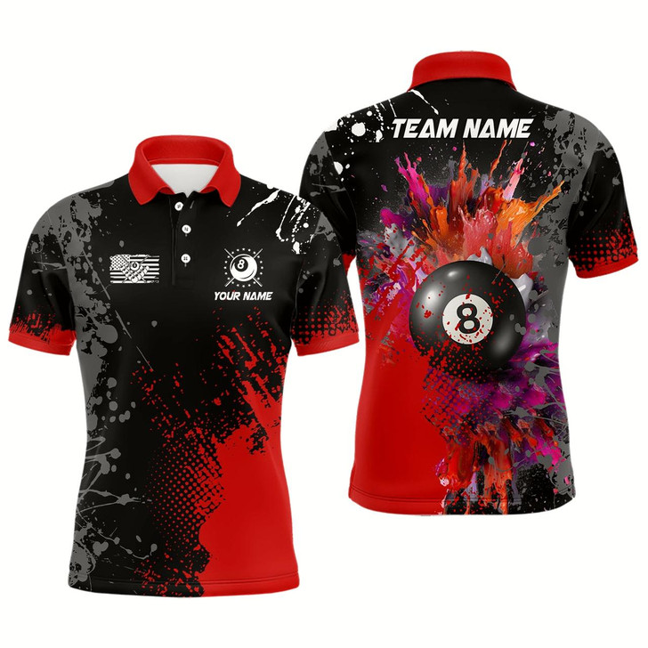 Goofygearprints Personalized Red Billiard Paint Style Men Polo Shirts Custom Billiard Outfit Idea For Team