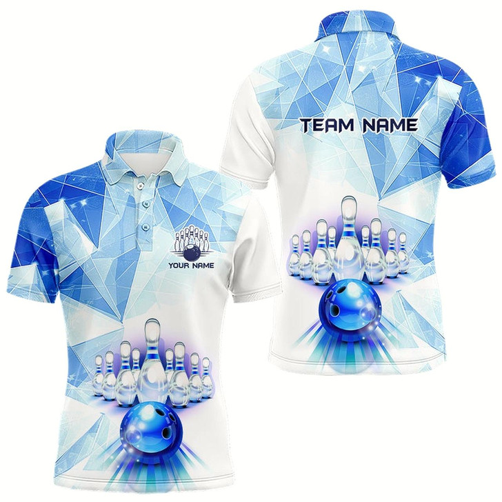 Goofygearprints Blue And White Bowling Ball And Pins Bowling Shirts For Men Custom Team Bowling League Jerseys Style 3