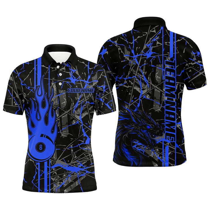Goofygearprints Blue Grunge Billiard Jerseys For Men Custom Fire Flame 8 Ball Dragon Team League Billiard Shirts Style 2