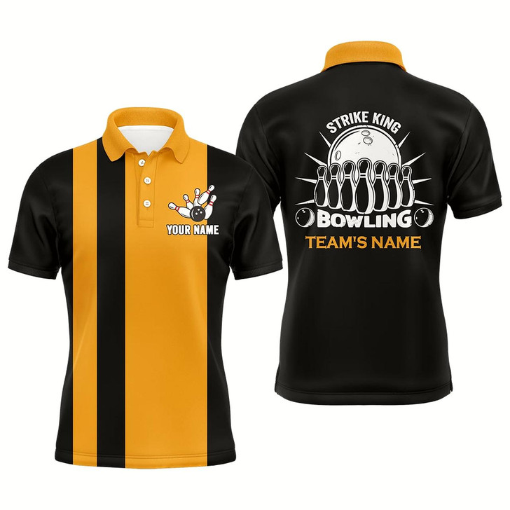 Goofygearprints Custom Bowling Shirt For Men, Vintage Yellow&Black Bowling Polo Jersey For Team Bowling King Style 2