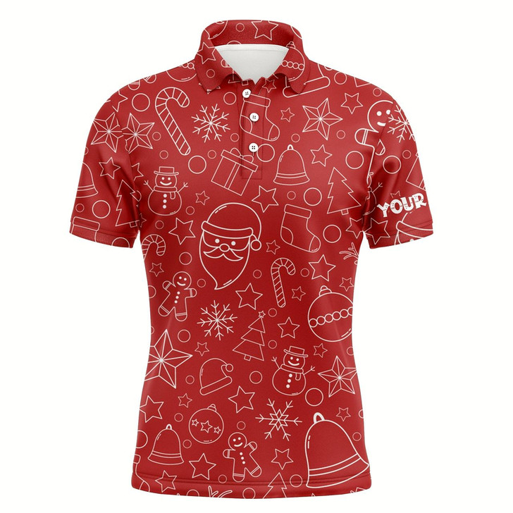 Goofygearprints Mens Golf Polo Shirts Custom Name Beautiful Red Xmas Pattern, Christmas Gifts For Golf Lovers Style 1