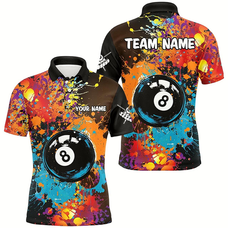 Goofygearprints Personalized Grunge Colorful Paint 8 Ball Billiard Shirts For Men, Unique 8 Ball Pool Team Shirts Style 1