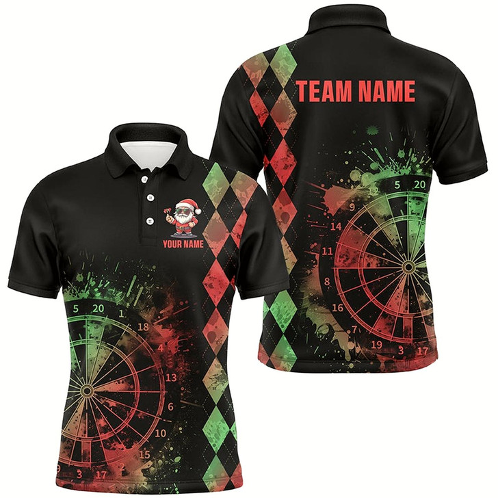 Goofygearprints Green And Red Grunge Dartboard Custom Argyle Pattern Men Dart Shirts, Funny Christmas Dart Jerseys