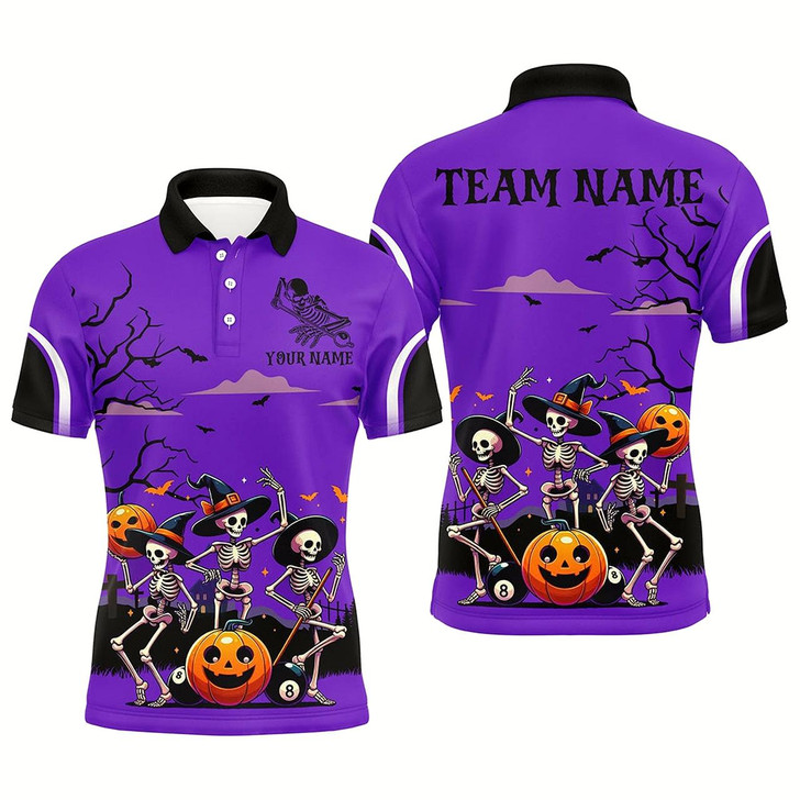 Goofygearprints Purple Halloween Spook Night Skeleton Dance Custom Men Billiard Shirts, Billiard Halloween Outfit Style 2