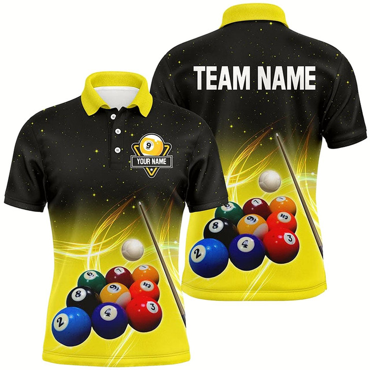 Goofygearprints Personalized Galaxy 9 Ball Pool Custom Yellow Billiard Shirts For Men, Billiard Balls Sport Jerseys Style 1