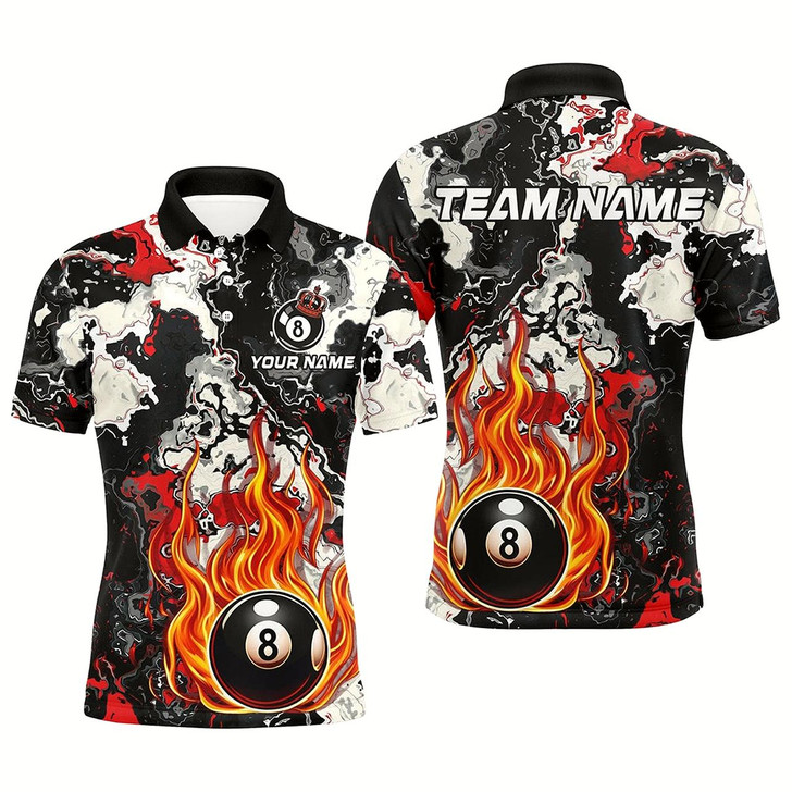 Goofygearprints Flame 8 Ball Pool Abstract Smoke Pattern Custom Men Billiard Shirts, Grunge Billiard Jerseys Style 2