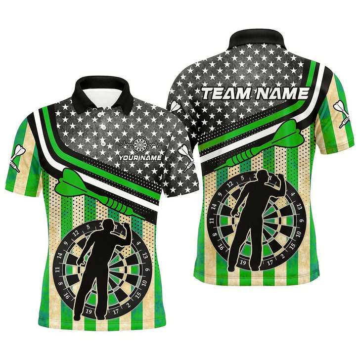 Goofygearprints Personalized Green Retro American Flag Darts Shirts For Men Custom Patriotic Darts Player Jerseys