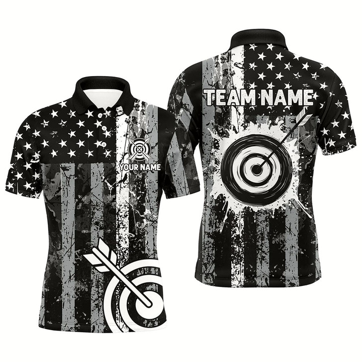 Goofygearprints Custom Black Grunge Usa Flag Archery Shirts For Men, Patriotic American Archery Team Jerseys