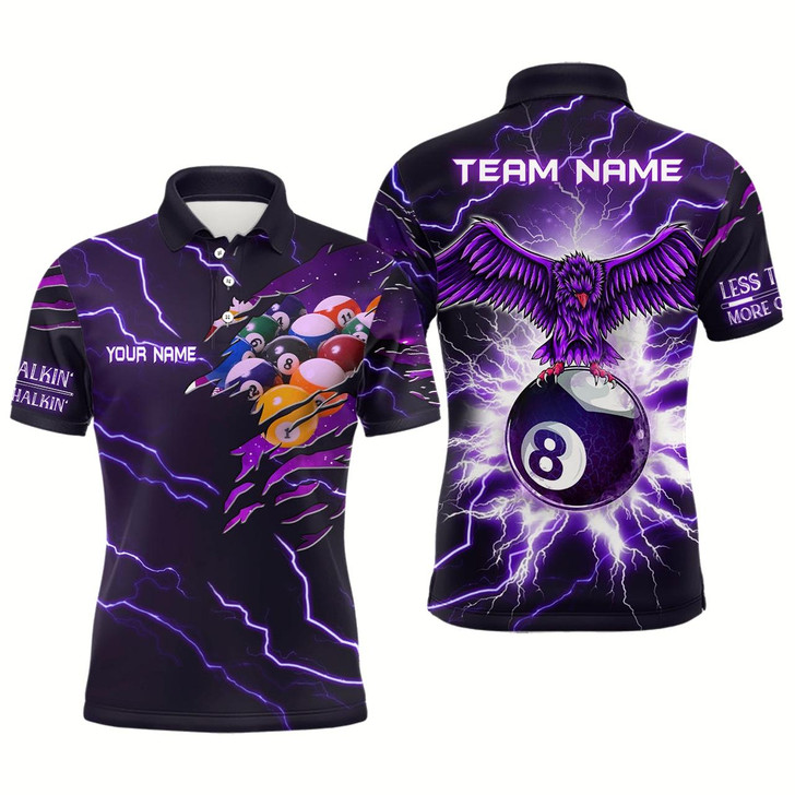 Goofygearprints Personalized Thunder Pattern Eagle 8 Ball Billiards 3D Polo Shirts For Men, Custom Billiards Jerseys Style 2