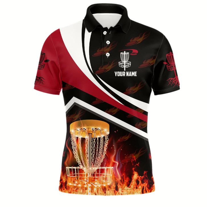 Goofygearprints Personalized Disc Golf Fire Flame Red Style Custom Golf Shirts For Men Disc Golf Gifts