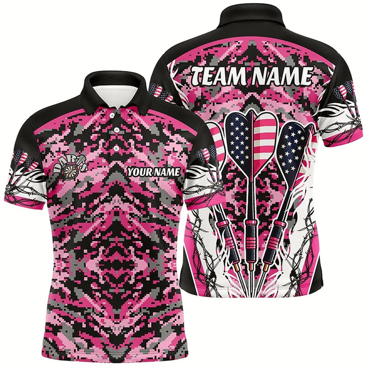Goofygearprints Pink Grunge Camo Darts Arrow Us Flag Men Darts Shirts Custom Camo Darts Jersey Team Shirts
