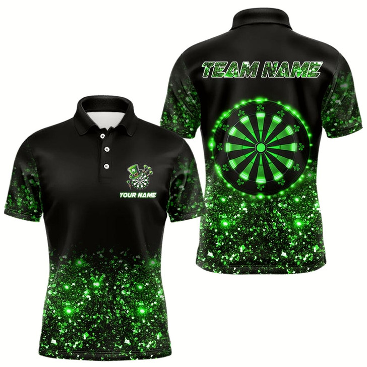 Goofygearprints Custom Green Glowing Dartboard St Patrick Day Dart Shirts For Men, Luckiest Shamrock Dart Jerseys