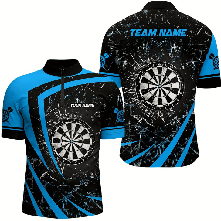 Goofygearprints Personalized Blue Glass Break Dart Quarter-Zip Shirts Custom Dart Shirts For Men Dart Team Shirts