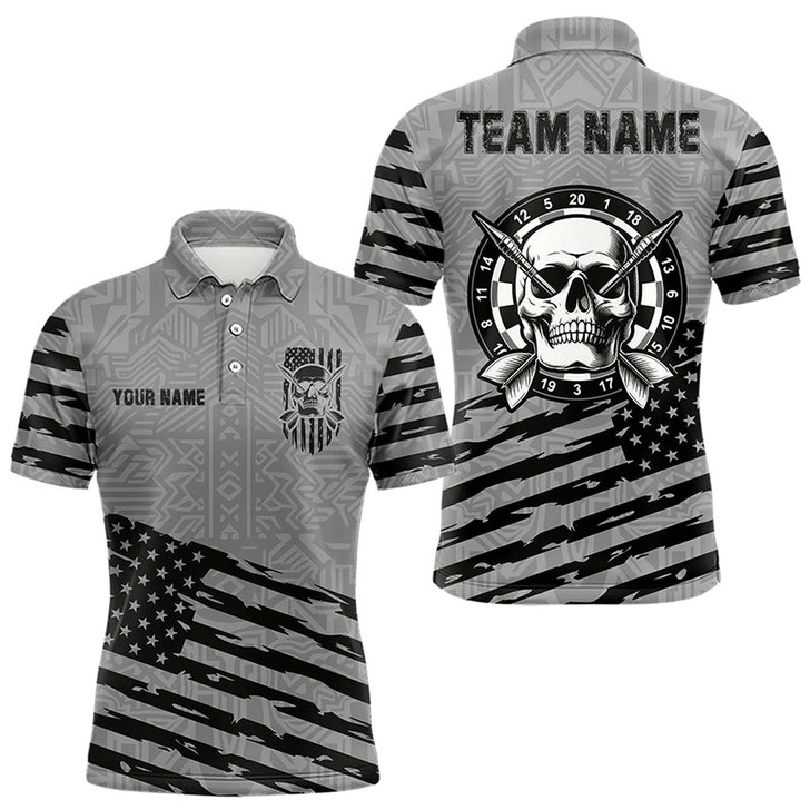 Goofygearprints Personalized Grey Us Flag Skull Dart Shirts For Men Custom Patriotic Cool Dart Team Jerseys Style 2