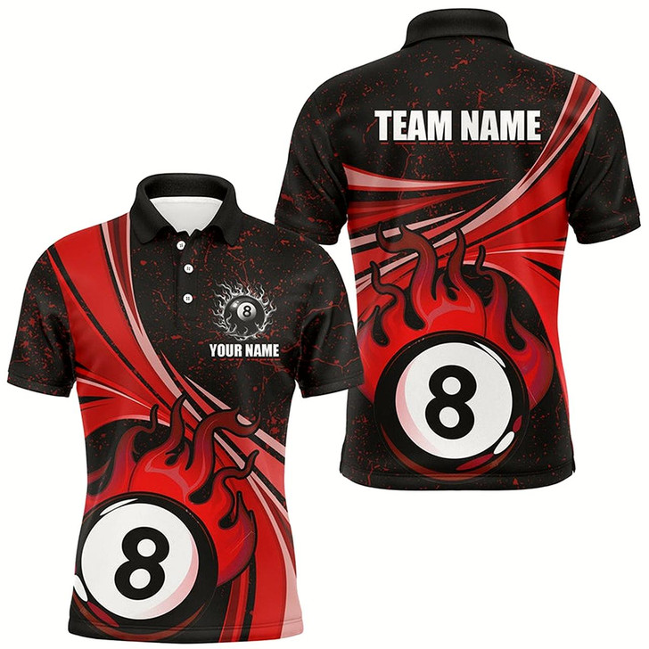 Goofygearprints Personalized Funny Flaming 8 Ball Pool Custom Red Billiard Jerseys Shirts For Men, Billiard Apparel