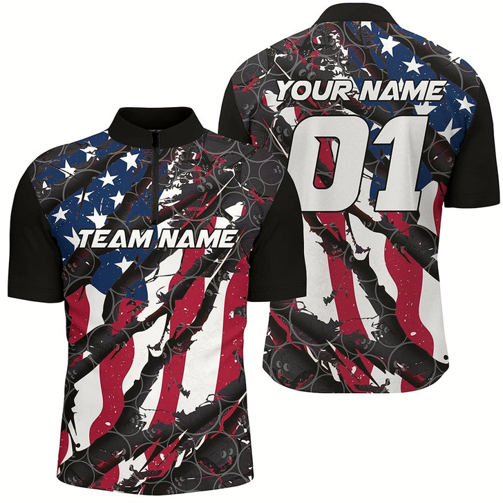 Goofygearprints Personalized American Flag Patriotic Bowling Shirt For Men With Custom Name, Team Name, Number Style 2