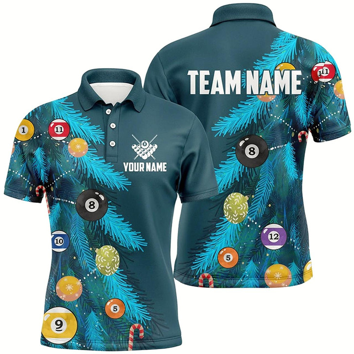 Goofygearprints Personalized Christmas Pine Tree Decorated With Billiard Balls Shirt For Men, Xmas Billiard Jerseys Style 1