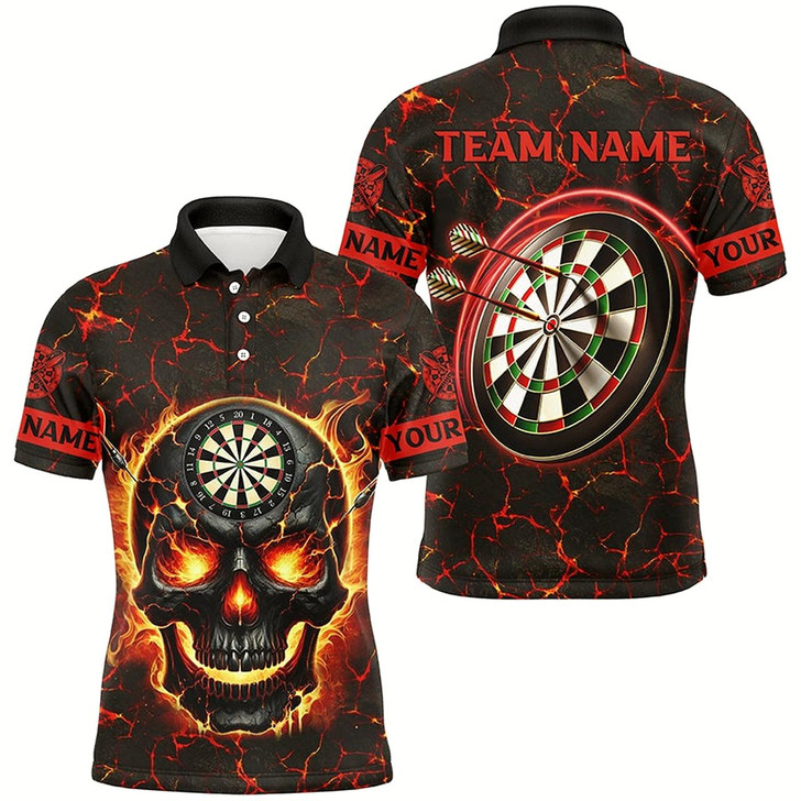 Goofygearprints Personalized Fire Flame Skull Magma Pattern Men Darts Shirts, Dart League Shirts Team Jerseys Style 1
