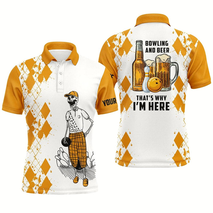 Goofygearprints Funny Bowling Beer Skull Bowling Shirts For Men Custom Name Bowling And Beer That'S Why I'M Here Style 2
