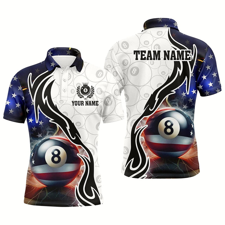 Goofygearprints Personalized 3D 8 Ball Pool Lightning Us Flag Billiard Shirts For Men, Patriotic Shirts For Pooler Style 2