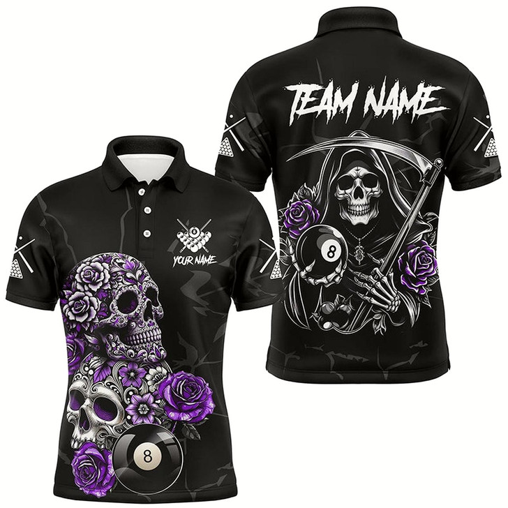 Goofygearprints Personalized Purple Funny Skull Roses 8 Ball Billiard Shirts For Men Custom Pool Team Shirts Design Style 2