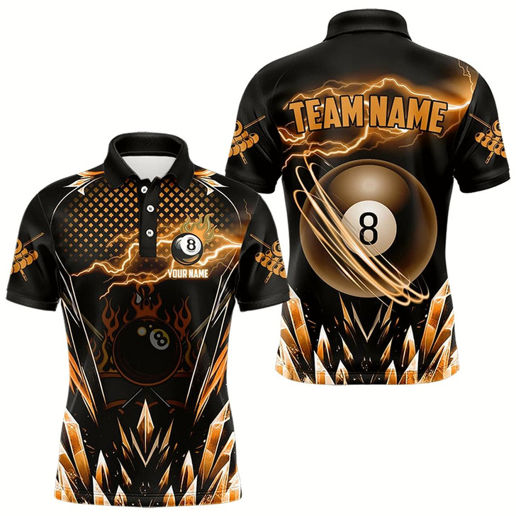 Goofygearprints Personalized Orange Icy Lightning 8 Ball Pool Men Billiard Shirt Custom Billiard Team League Jersey
