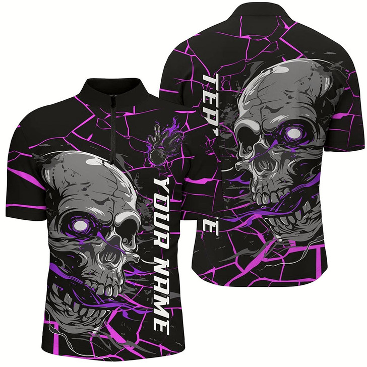 Goofygearprints Custom Purple And Pink Halloween Skull Bowling Shirts For Men, Outfit Bowling For Team