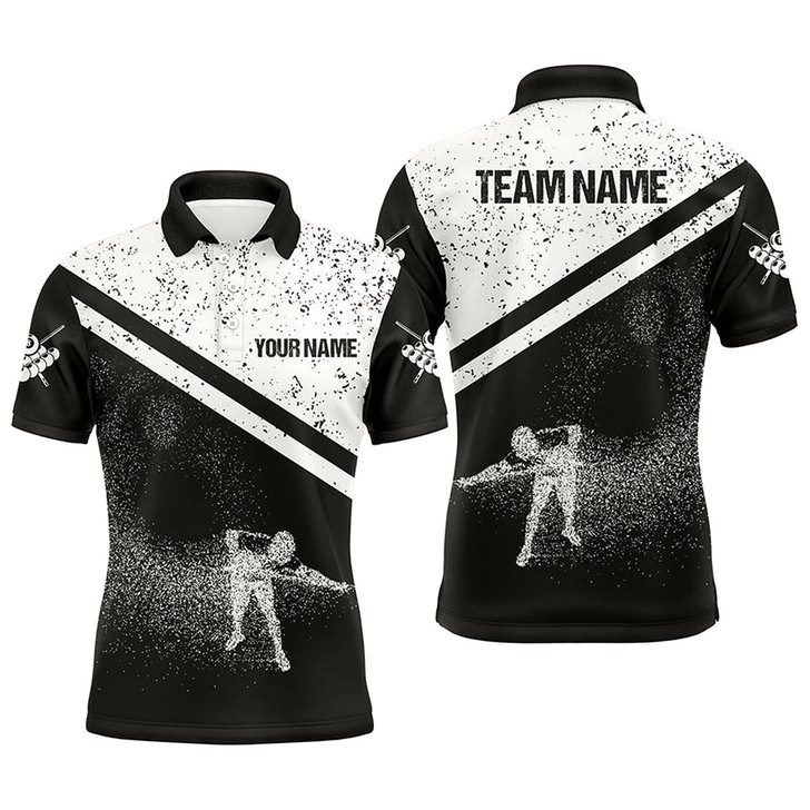 Goofygearprints Personalized 3D Funny Billiards Polo Shirts For Men, Custom Pool Player White Grunge Jerseys
