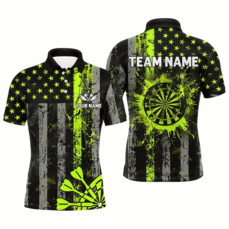 Goofygearprints Custom Green Neon Grunge Us Flag Patriotic Dart Shirt For Men, Retro Darts Board Darts Team Jersey Style 1
