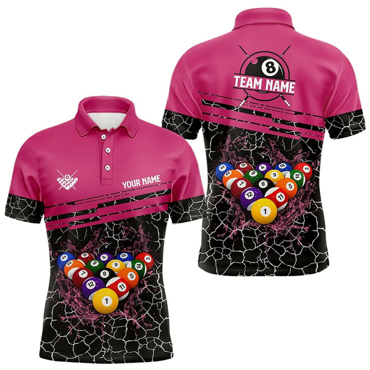 Goofygearprints Personalized Pink Pool Balls Crack Pattern Men Billiard Shirts Custom Billiard Jerseys For Team