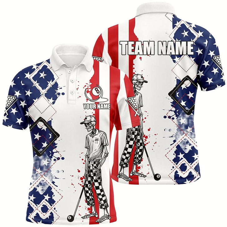 Goofygearprints Personalized Argyle Us Flag Funny Skeleton Men Billiard Shirts, Patriotic Billiard Team Jerseys Style 1