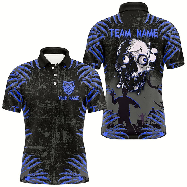 Goofygearprints Funny Skull Claw Pattern Custom Men Billiard Shirts, Grunge Blue Black Cool Billiard Jerseys