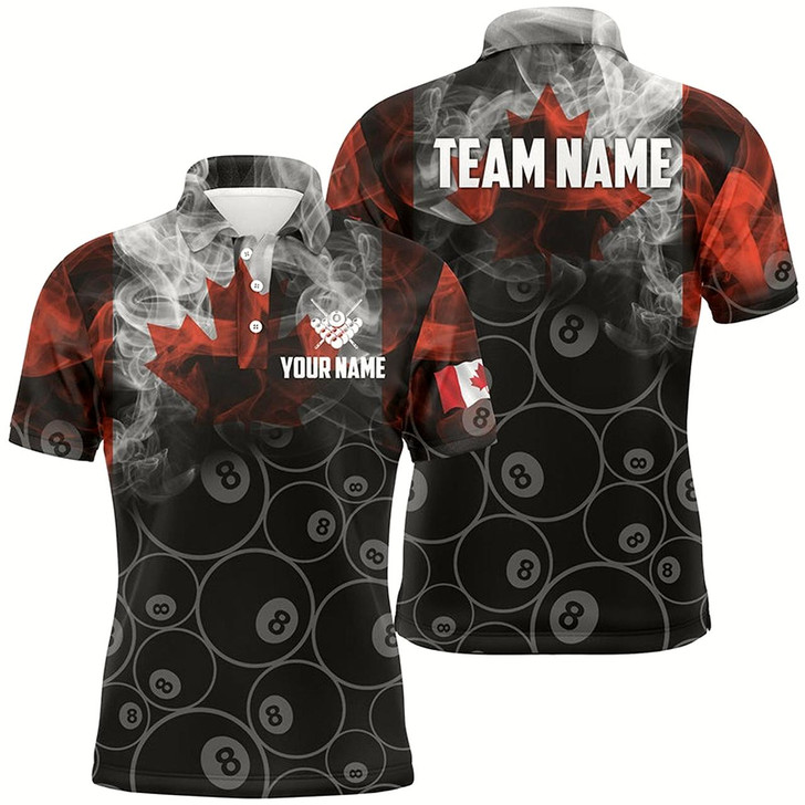 Goofygearprints Personalized Vintage Smoke Canadian Flag Billiard Polo Shirts For Men, 8 Ball Pool Team Jerseys