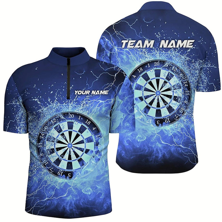 Goofygearprints Personalized Blue Fire & Water Dartboard Mens Darts Quarter Zip Shirt Darts Jersey For Men Style 1