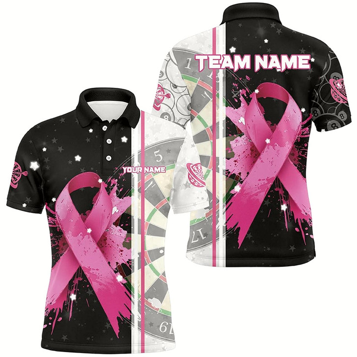 Goofygearprints Pink Ribbon Breast Cancer Darts Shirts For Men Custom Grunge Darts Jerseys, Breast Cancer Gifts