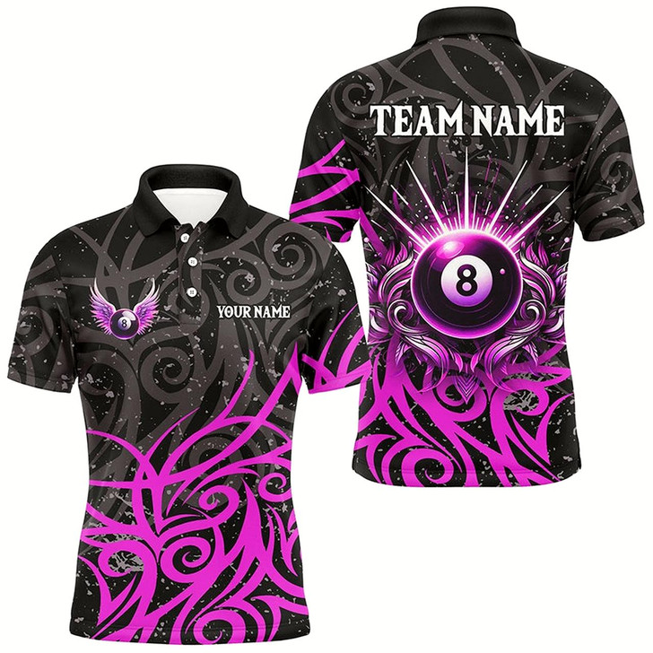 Goofygearprints Purple 8 Ball Pool Wings Swirl Pattern Custom Billiard Shirts For Men Unique Billiard Jerseys Style 1